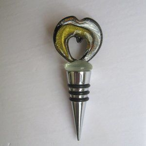 Manorisms Glass Wine Stopper Bottle Hand Blown Silver Gold Black NEW in Box